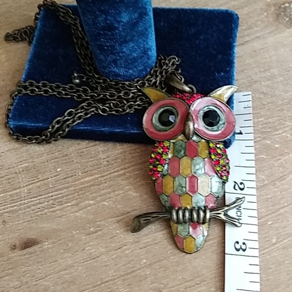 Large Embellished Owl Necklace Pendant - Picture 6 of 17